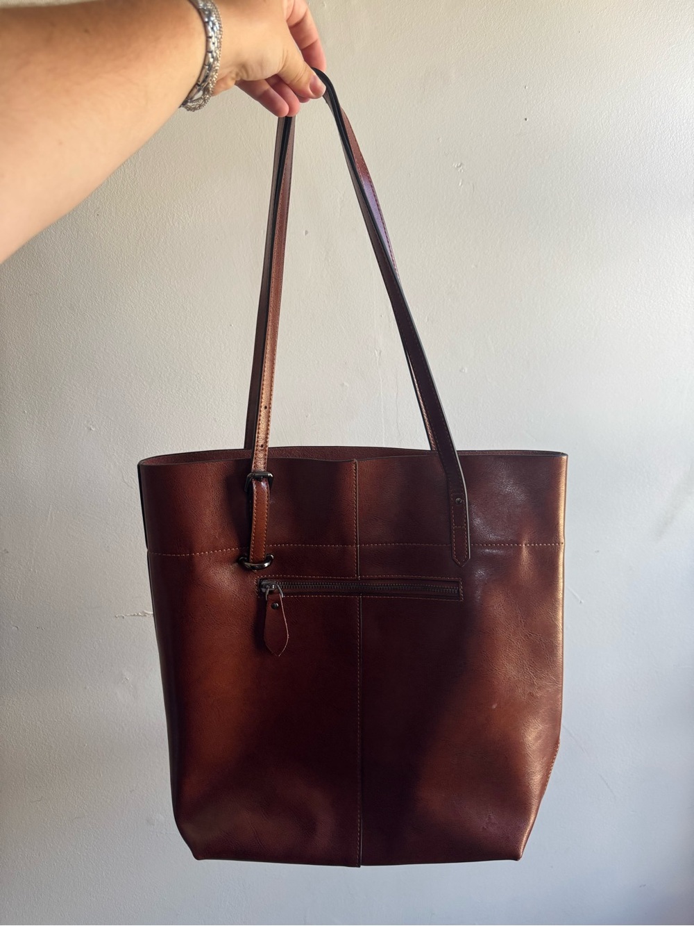 Structured Leather Tote in Rich Brown